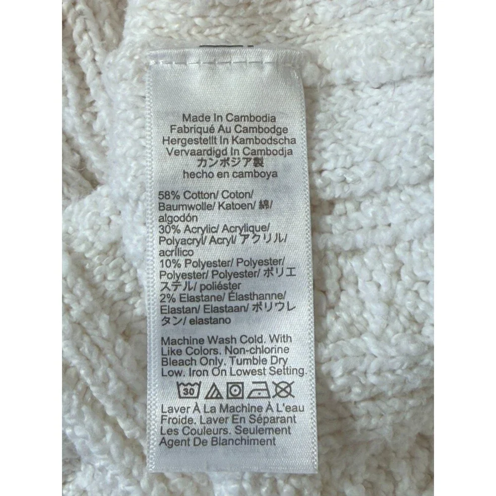 J. Crew Roll Neck Cable Knit Sweater Women M White Cotton Blend Preppy Fisherman